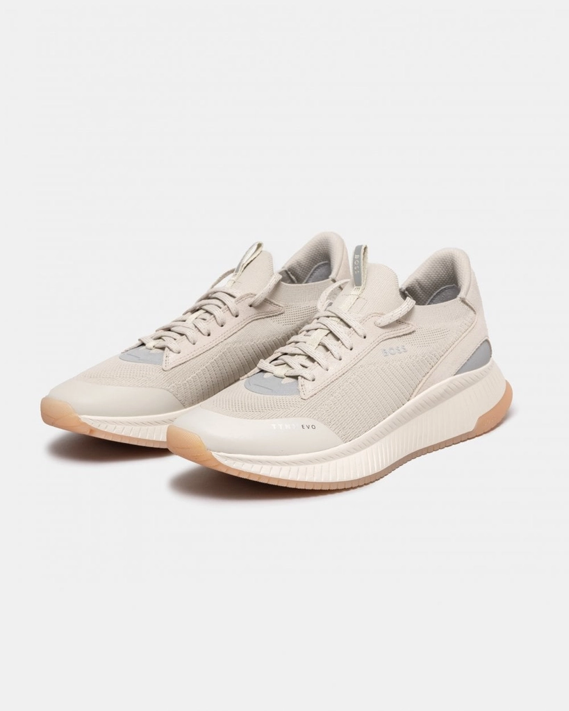 Hugo Boss Titanium Evo Mens Sock Trainers With Knitted Upper And Fishbone Sole - Beige Rubber - Size UK 12